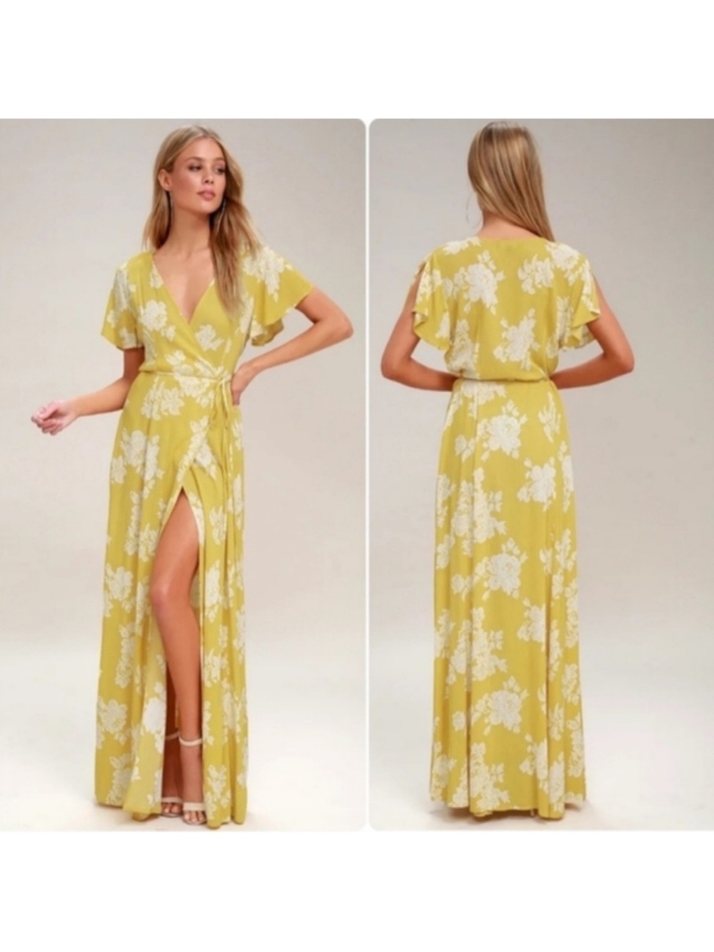 Lulus Heart of Marigold Yellow Floral Print Wrap Maxi Dress